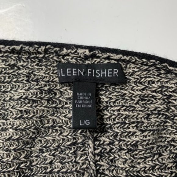 Eileen Fisher Wool Linen V-Neck Long Sleeve Sweater Black White Large - Picture 3 of 3